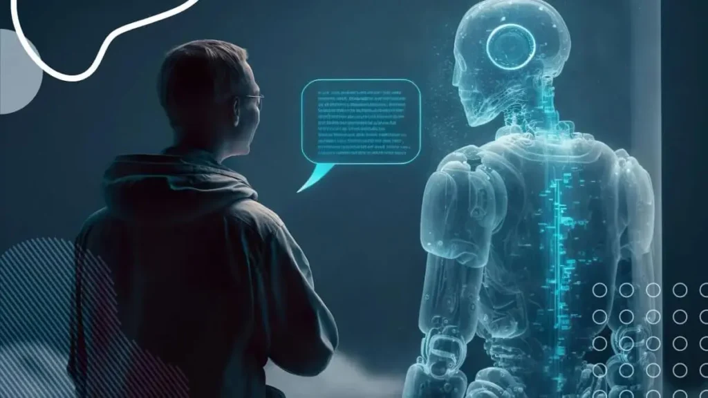 A human communicating with a transparent robot.