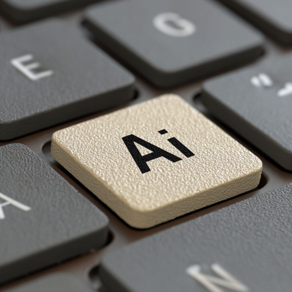 A central white button with sign AI inside a black keyboard